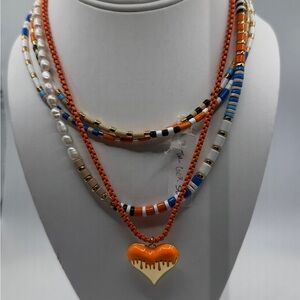 Colorful Beaded Necklace Set with Heart Pendant